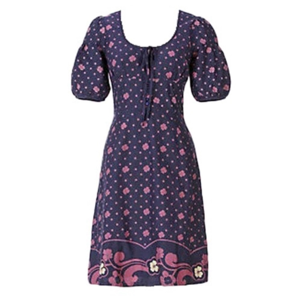 Maeve Navy Blue Mini Dress with Pink Floral Print